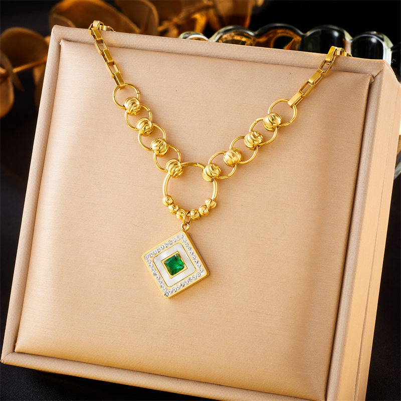 Vintage Fashion Stainless Steel Knife Edge Chain Geometric Heart Pendant Necklace