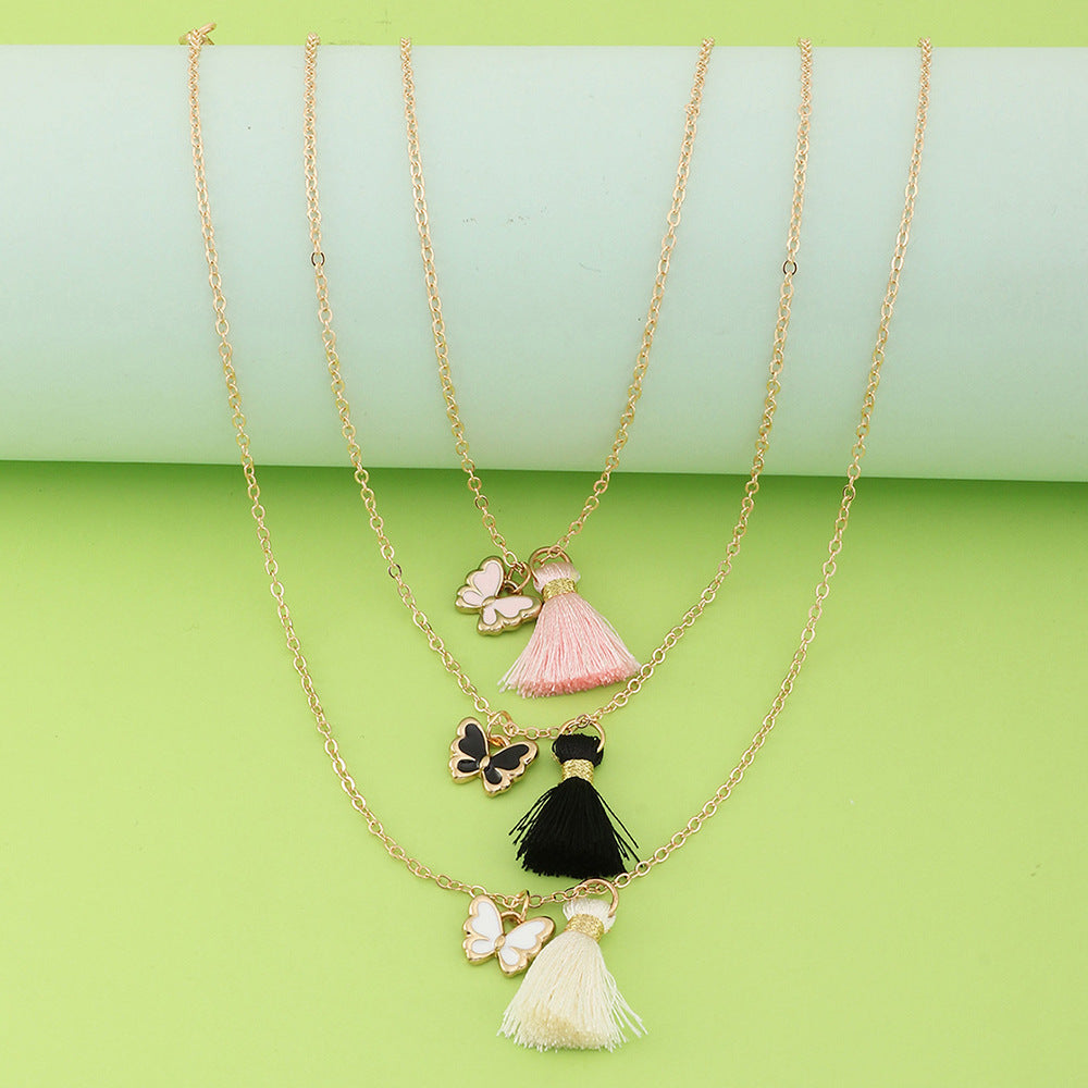 Collar con colgante de mariposa minimalista para niñas, de aleación con acabado esmaltado, cadena tipo box, juego de regalo de amistad para mujeres