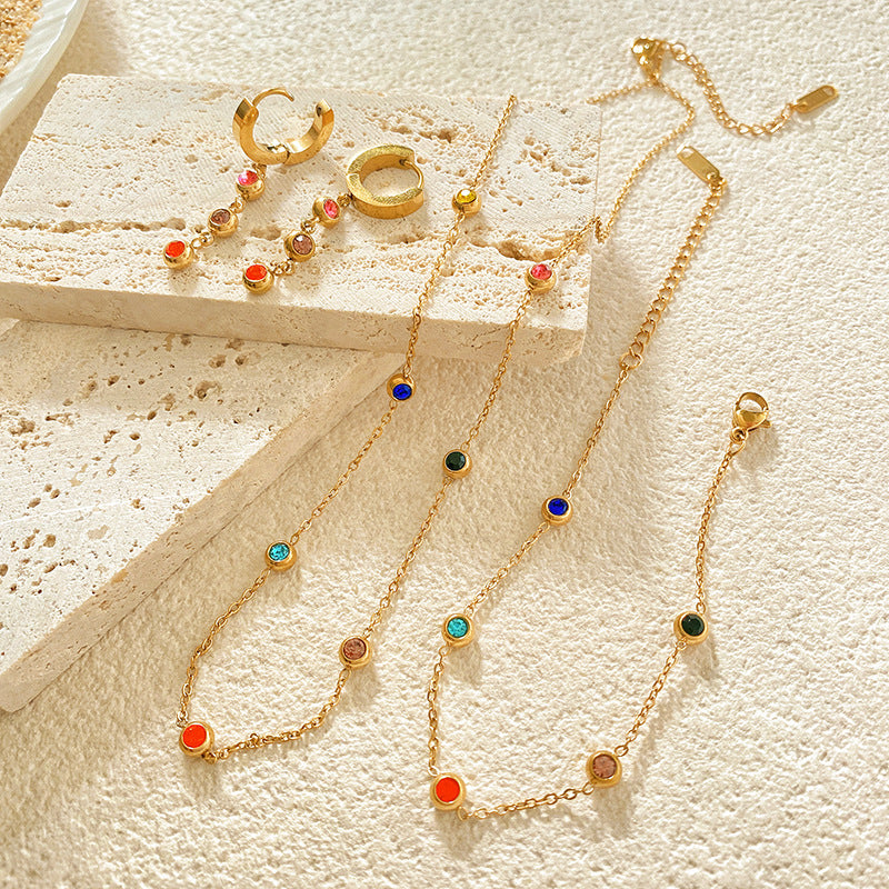 Casual Gold Plated Titanium Steel Necklace Set with Diamond and Pearl Inlay for Unisex