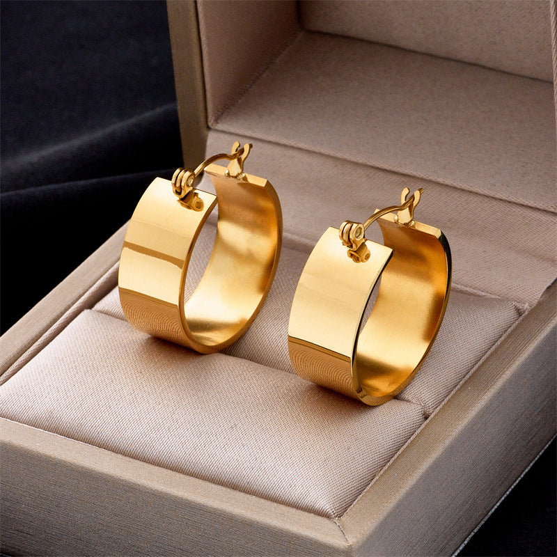 Retro Minimalist Geometric Titanium Steel Hoop Earrings for Women with Plated Finish, Sweet and Cool Aesthetic