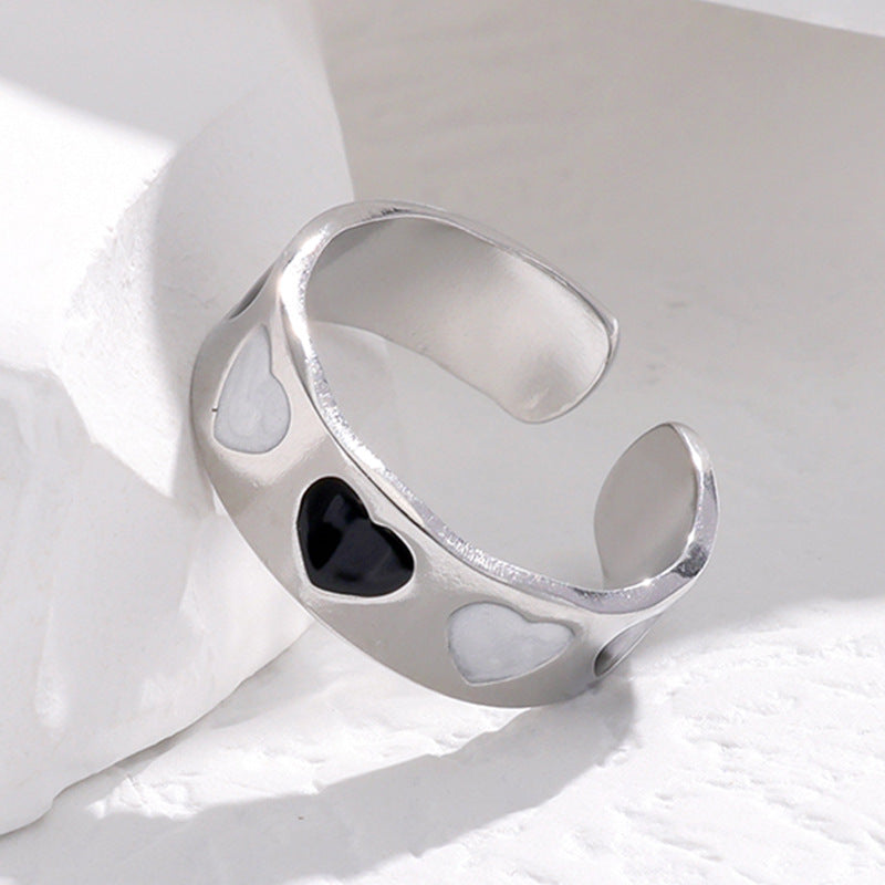 Minimalist Heart-Shaped Titanium Steel Ring with 18K Gold Plating for Women, Hypoallergenic Stainless Steel Adjustable Band