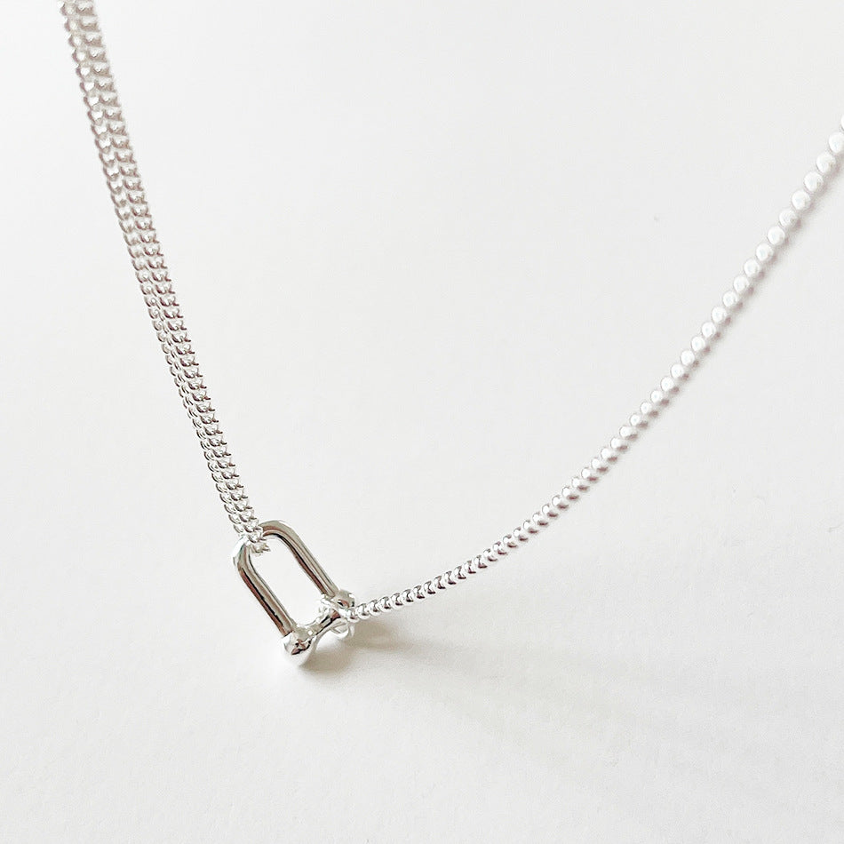 Minimalist Horse-Shoe Shaped 925 Sterling Silver Necklace for Women with U-Clasp and Delicate Locket Chain
