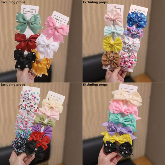 Natural Style Bow-Shaped Hair Clip Set for Girls with Duckbill Clasp and Ruffled Mesh Fabric in Pink, Plastic Resin Hair Accessories
