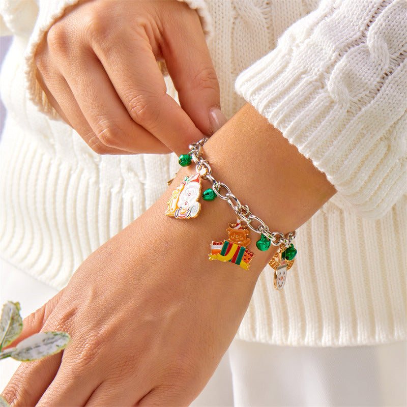 Christmas-Themed Charm Bracelet with Santa, Reindeer, Snowflake, and Bell Charms in Gold and Silver Plated Alloy for Unisex Wear
