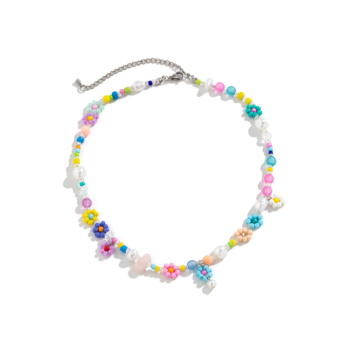 Collana Pendente con Lettera in Finta Perla Rustica Floreale Minimalista da Donna con Motivo Margherita e Catena Perlata