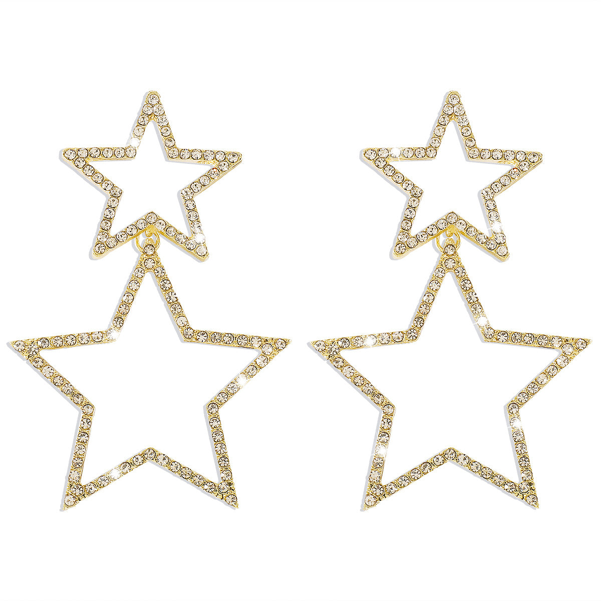 Orecchini a forma di stella, dolci e audaci, con strass, base in lega placcata e perni in acciaio inossidabile