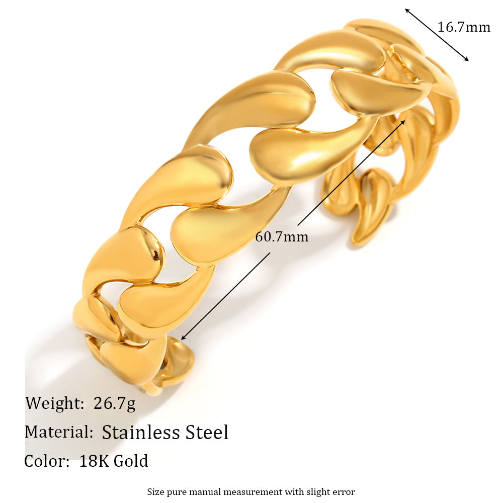 Bracciale rigido da donna alla moda minimalista geometrico in acciaio inossidabile placcato oro 18 carati liscio a goccia vuota
