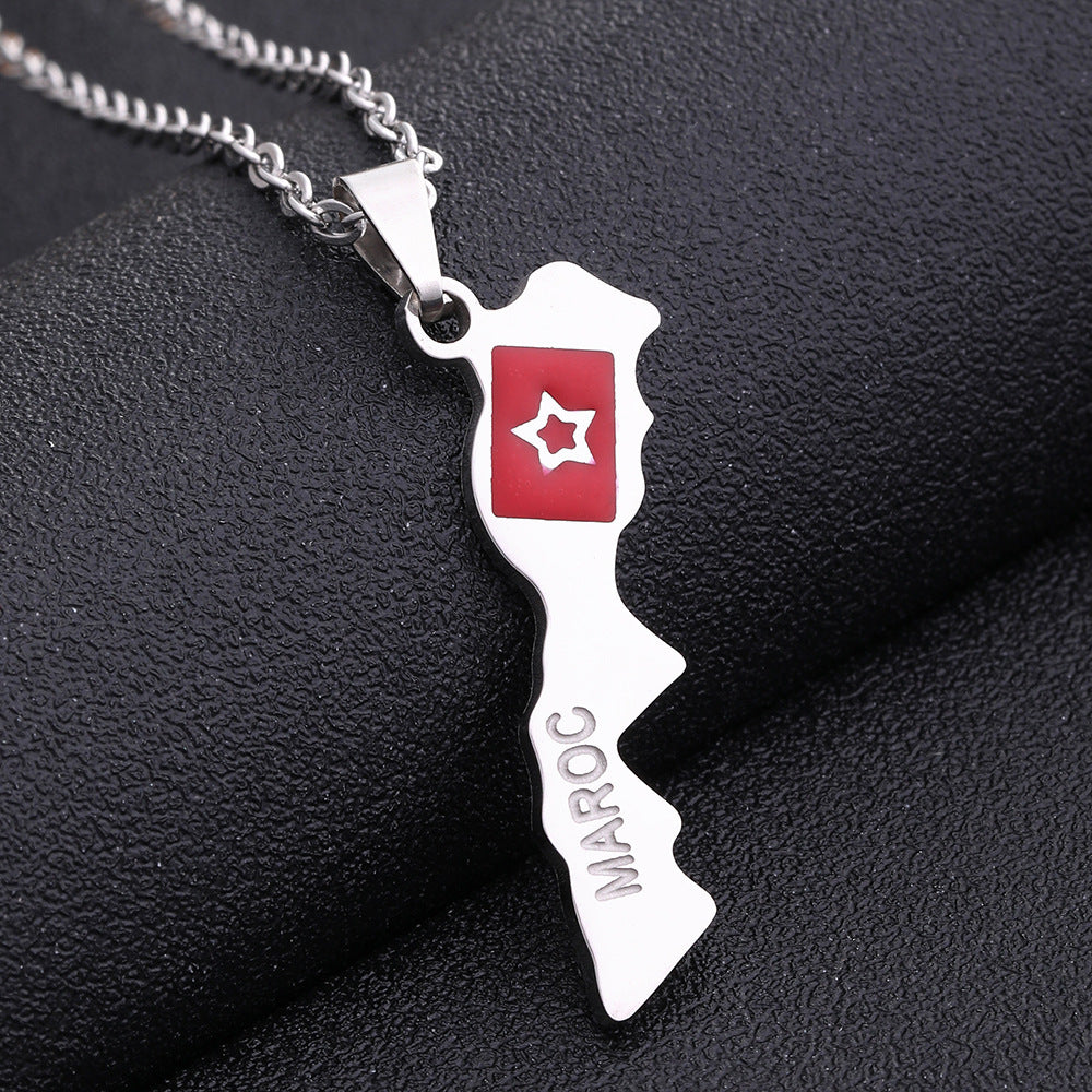 Collar con colgante de esmalte marroquí geométrico minimalista de acero inoxidable con cadena O para uso unisex
