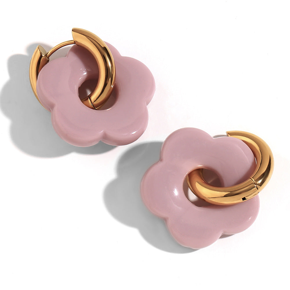 Orecchini a Cerchio Piccoli con Fiori Vintage in Acciaio Inossidabile Placcato Oro 18K Design Floreale Colorato Dopaminico da Donna