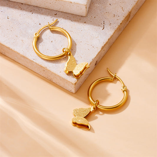 Fashion Matte Textured Gold-Plated Square Butterfly Pendant Necklace Set with Earrings and Bracelet for Women