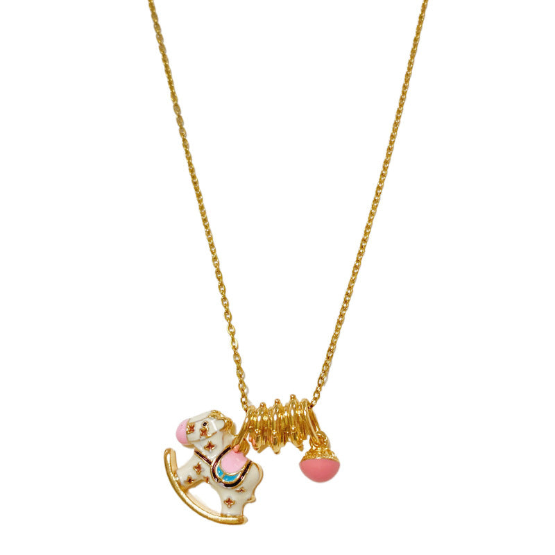 Casual Drip Oil Plated Titanium Steel Animal Carousel Necklace for Unisex