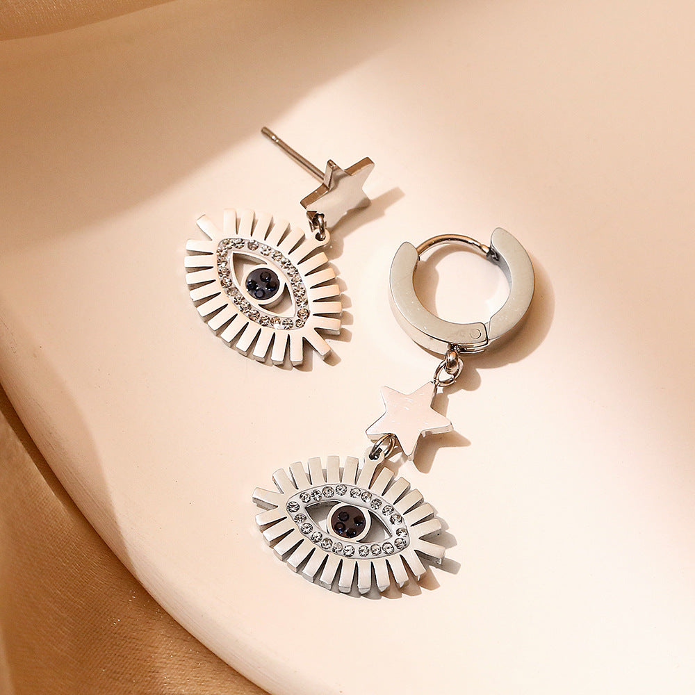 Vintage Geometric Titanium Steel Plated Evil Eye Star Pendant Earrings for Women