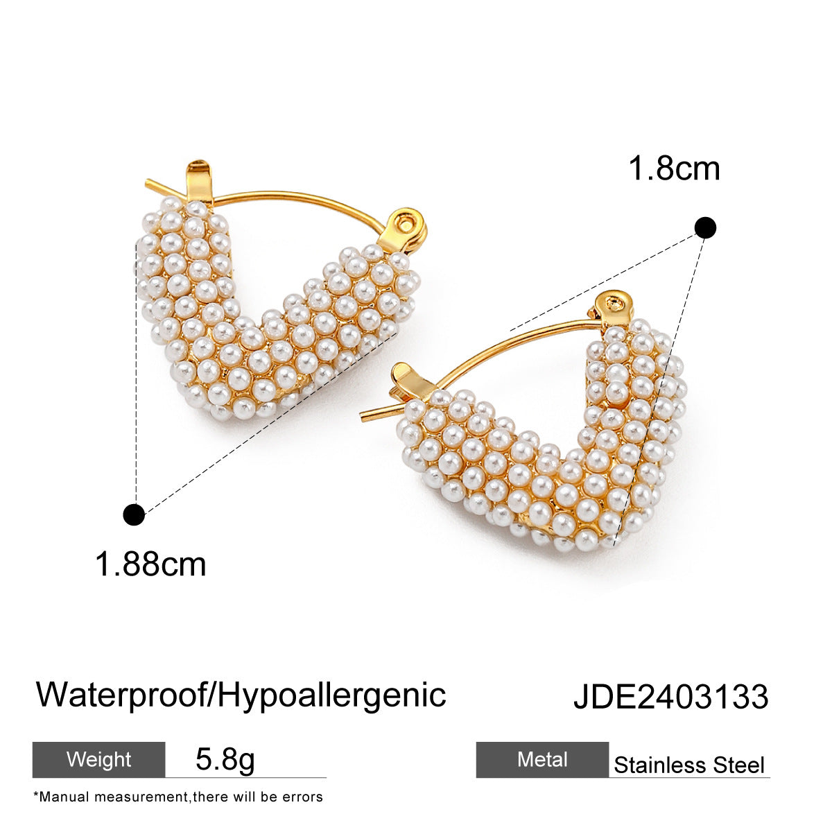 Sweet Geometric Stainless Steel C-Shape Hoop Earrings with Pearl Inlay for Women
