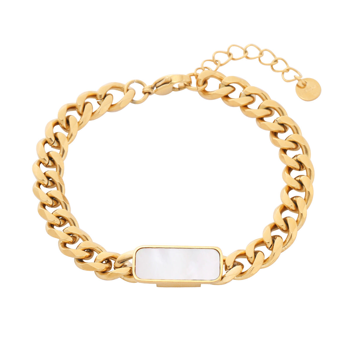 Fashionable Geometric Square Black and White Mother-of-Pearl Titanium Steel Bracelet with 18K Gold Plating for Women
