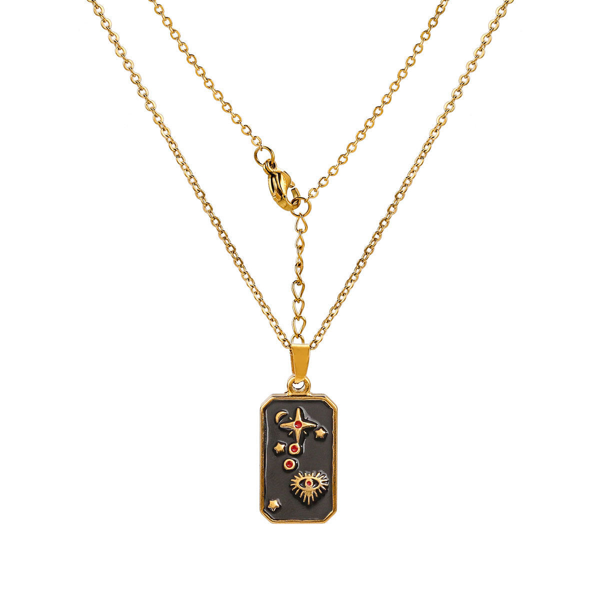 Collana con ciondolo a forma di tarocco vintage da donna con design a rilievo 3D in acciaio al titanio con finitura placcata