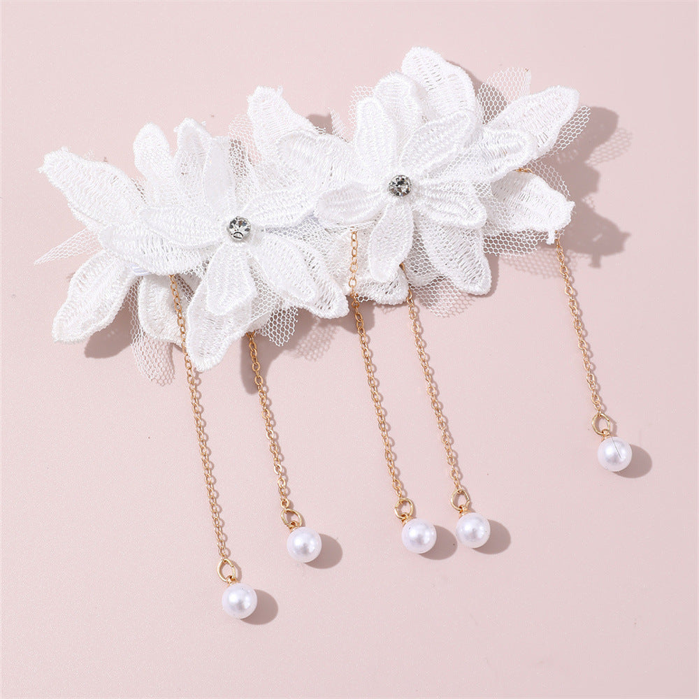 Anello per Capelli per Bambini con Fiori, Perle, Pizzo e Nappe