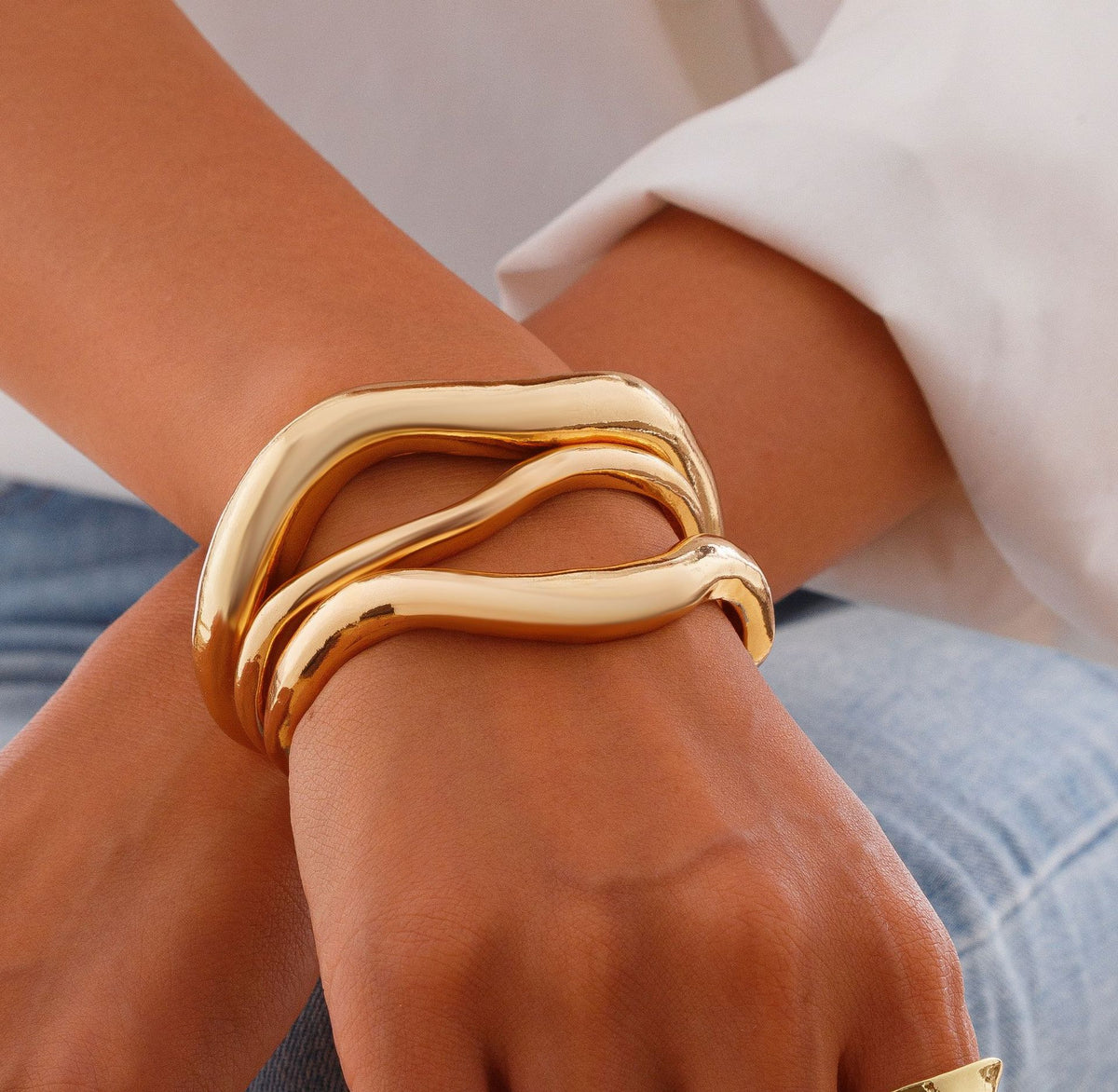 Fashion Elegant Geometric Plated Alloy Ring and Bangle Set for Women