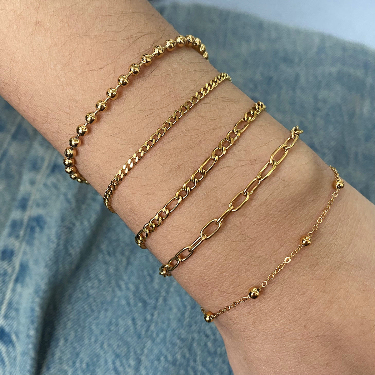 Bracciale Da Donna Minimalista Geometrico in Acciaio Inossidabile con Perline e Finitura Placcata