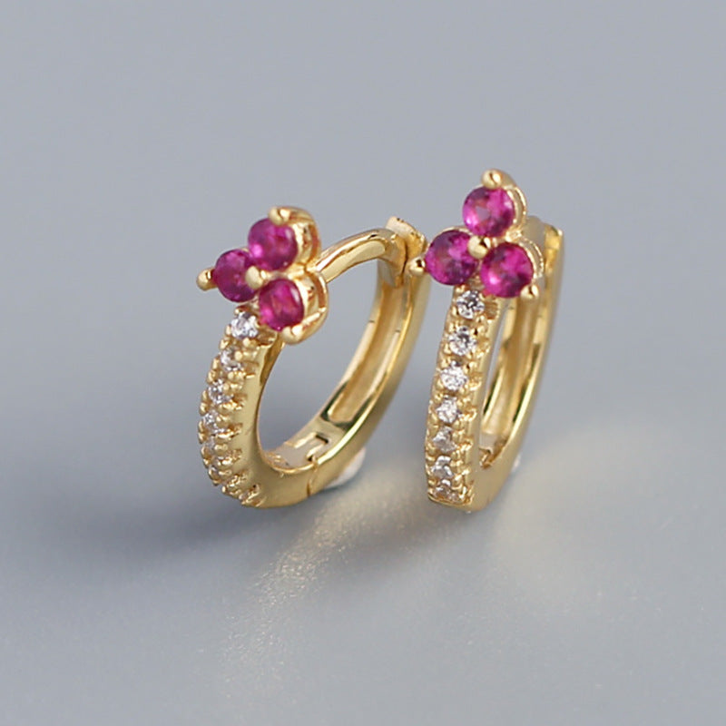 Luxury 925 Sterling Silver Floral Inlay Diamond Earrings