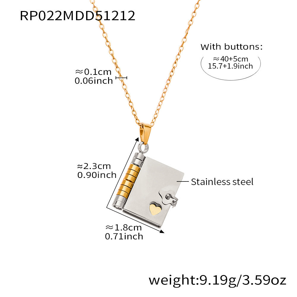 Minimalist 18K Gold Plated Geometric Book Pendant Stainless Steel Necklace for Women