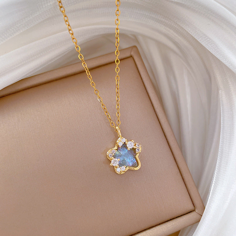 Cartoon Style Star-Shaped Stainless Steel Necklace with Full Rhinestone Inlay for Women and Men, Delicate Clavicle Chain
