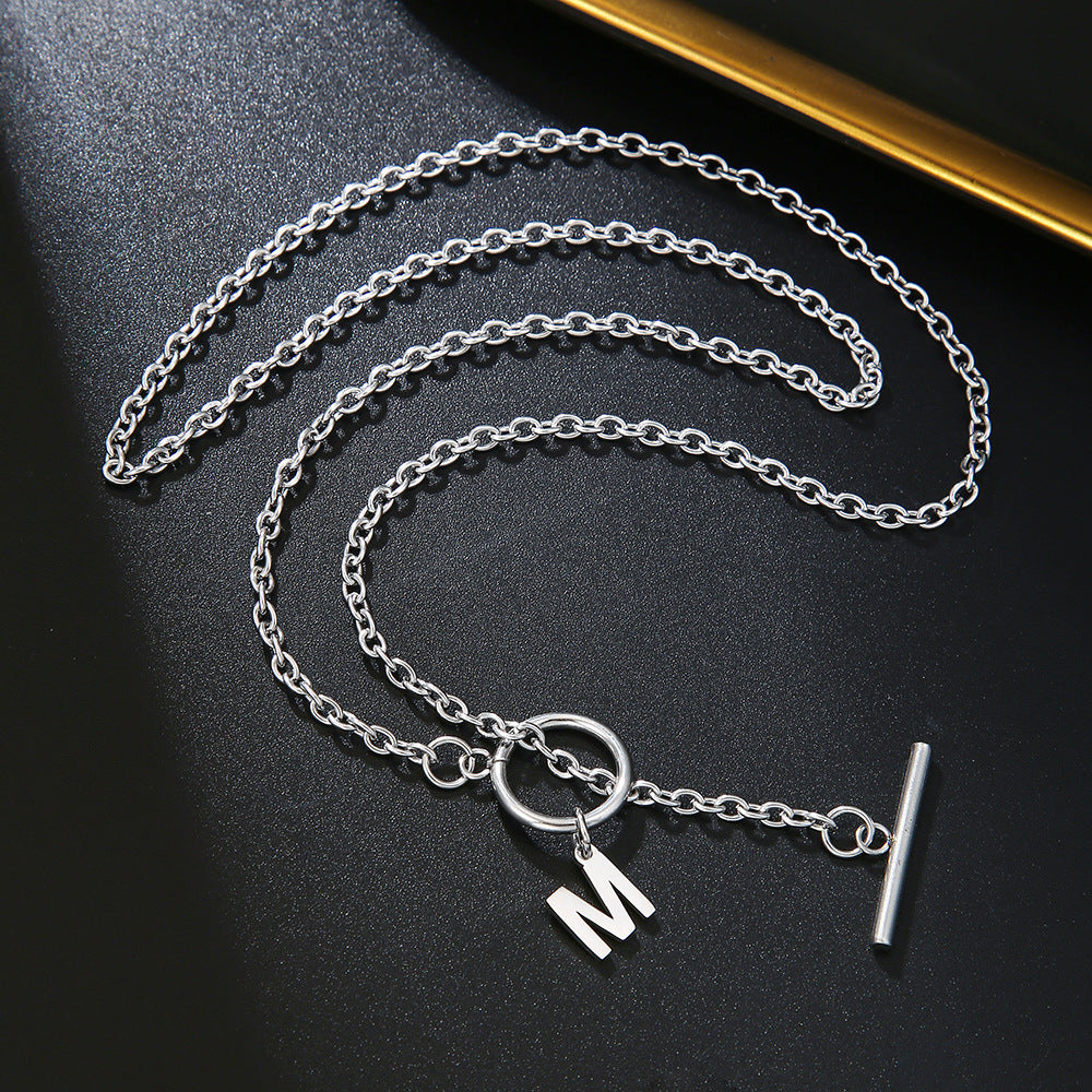 Hip-hop Streetwear Geometric Letter Titanium Steel Pendant Necklace with OT Clasp for Unisex