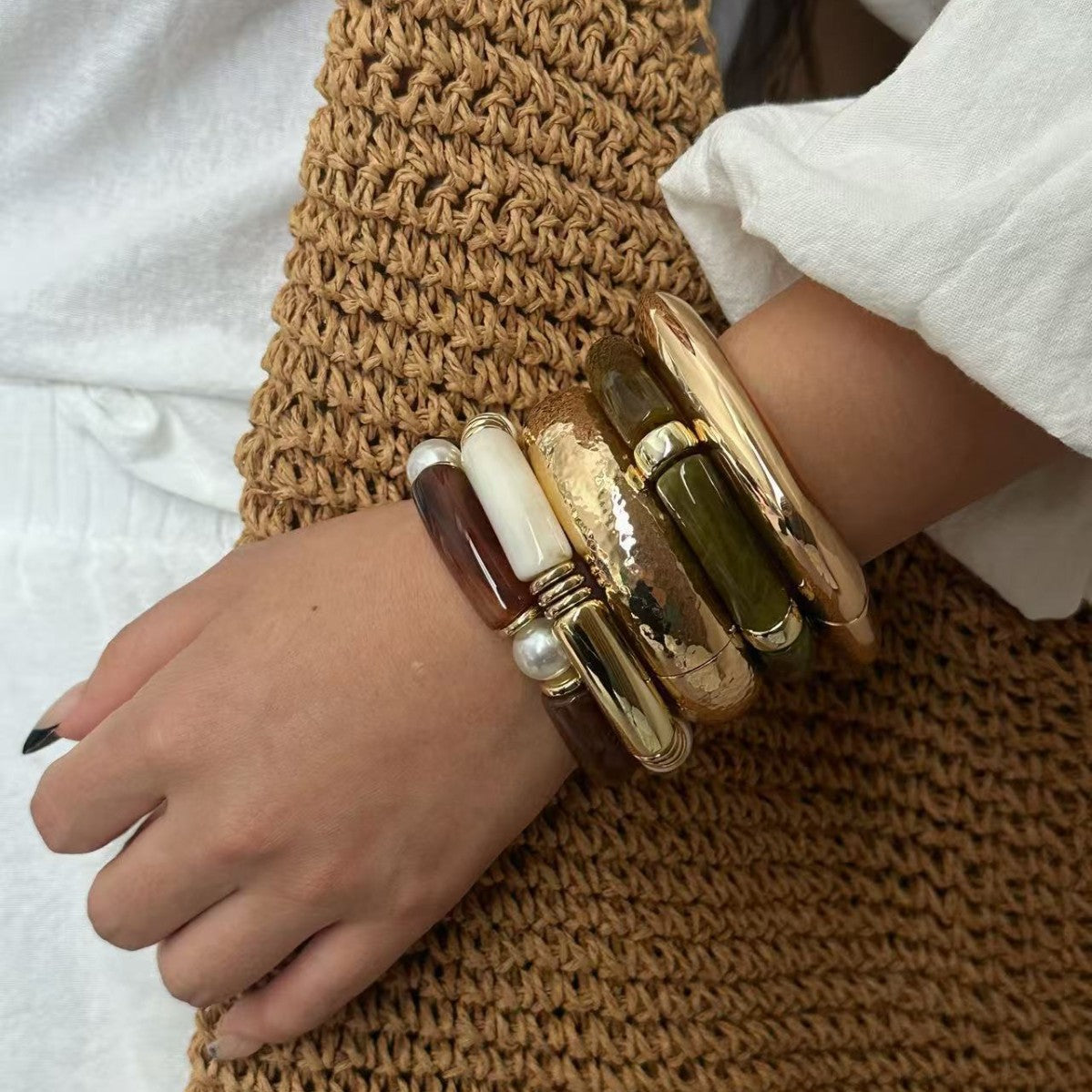 Vintage Minimalist Geometric Round Oval Alloy Plated Bracelet Set