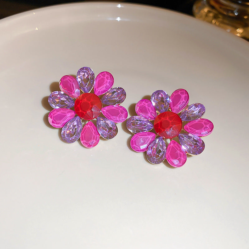 Vintage Geometric Earrings with Rhinestone Inlay in Gold-Plated Metal for Women