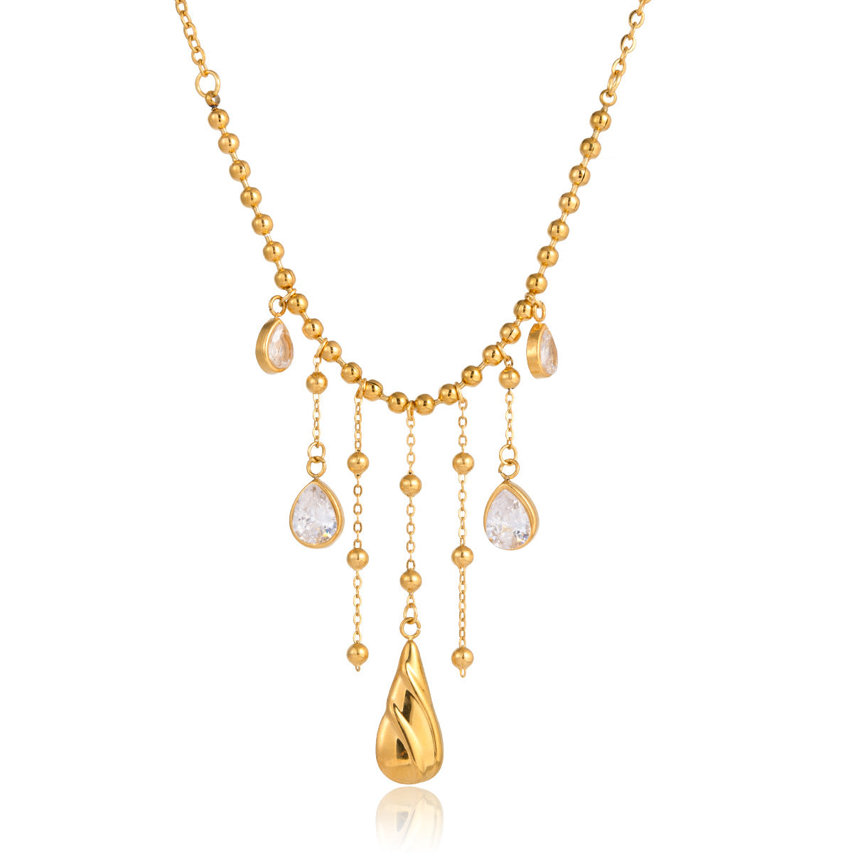 Collana Pendente a Nappa Fashion-Forward in Acciaio al Titanio con Intarsio di Zirconi su Catena in Acciaio Inossidabile da Donna