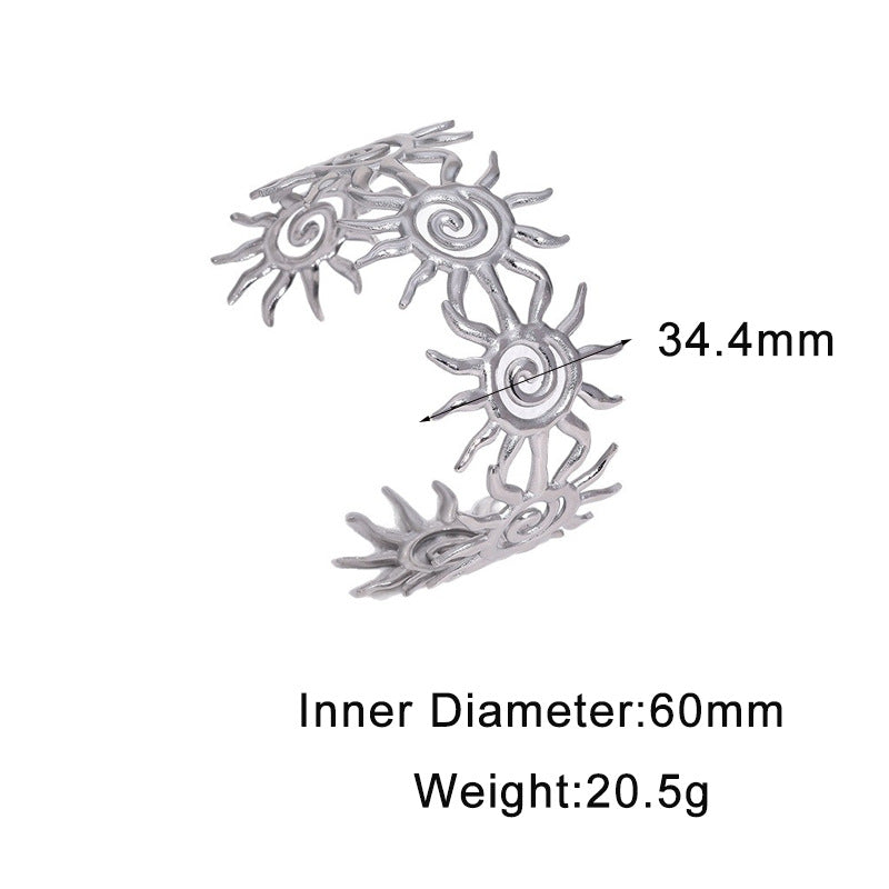 Minimalist Luxury Gold Plated Stainless Steel Sun Design Open Cuff Bracelet