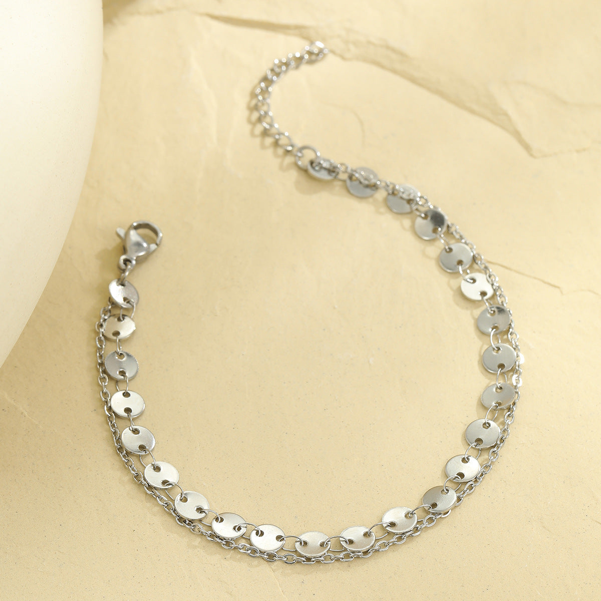 Vintage-Inspired Double-Layer Geometric Circle Bracelet for Women in Stainless Steel with Plated Finish