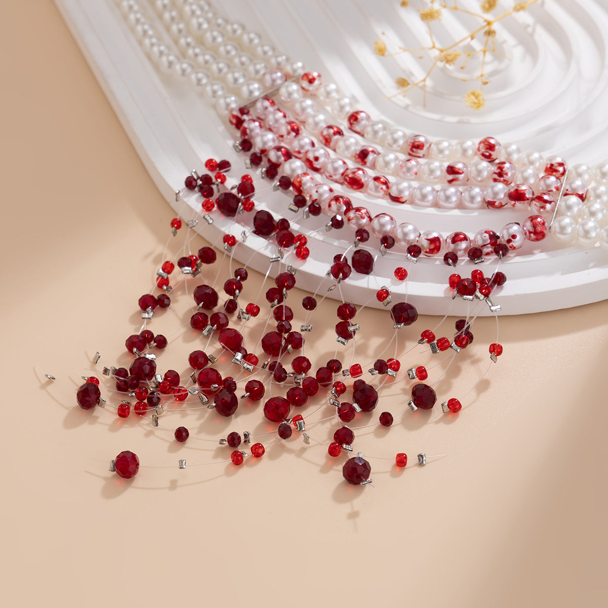 Gargantilla Gótica Vintage con Perlas de Imitación, Colgante de Cristal y Borlas para Mujer