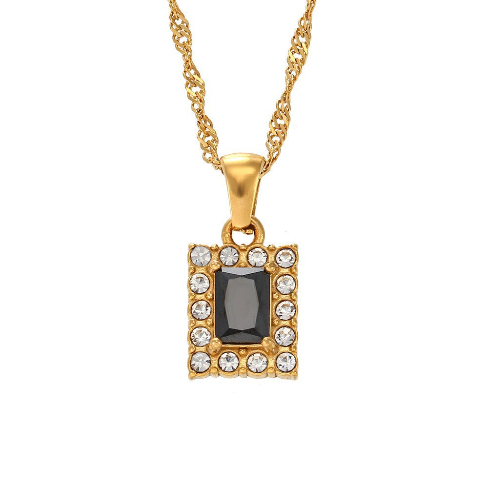 Collar Minimalista Retro Geométrico para Mujer de Acero Inoxidable con Baño de Oro de 18K y Circonitas de Colores Microincrustadas