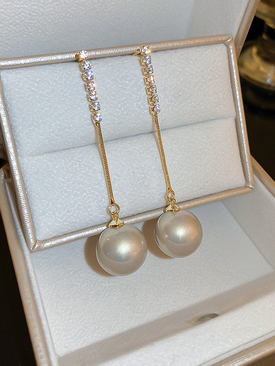 Eleganti Orecchini Pendenti Floreali con Perle e Strass in Argento 925, Stile Lusso Artigianale da Donna