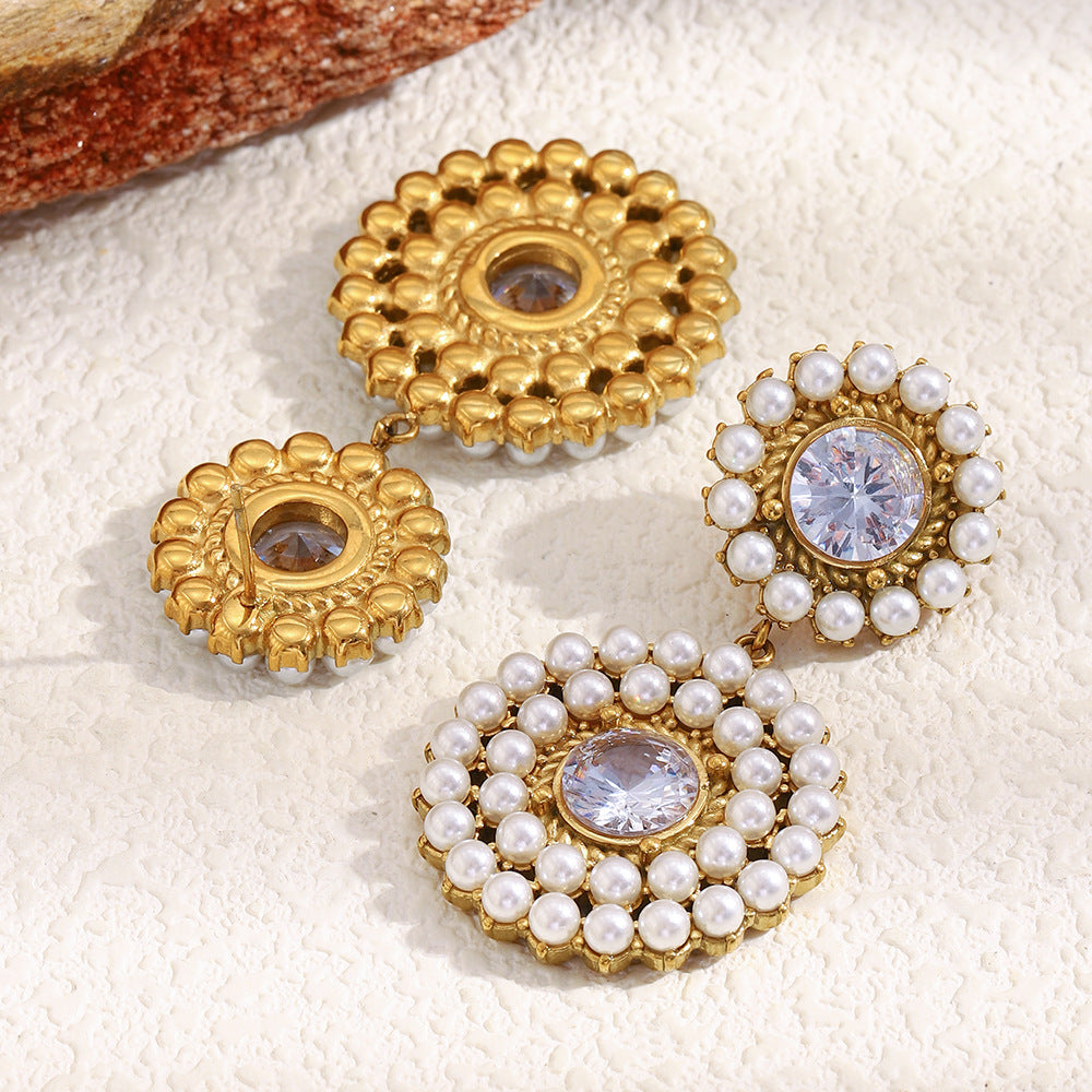 Minimalist Geometric Stainless Steel Earrings with 18K Gold Plating and Full Round Zirconia Accents for Women