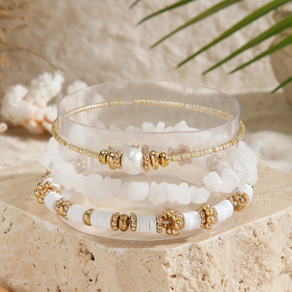 Sweet Geometric Round Glass Pearl Handmade Bracelet for Women