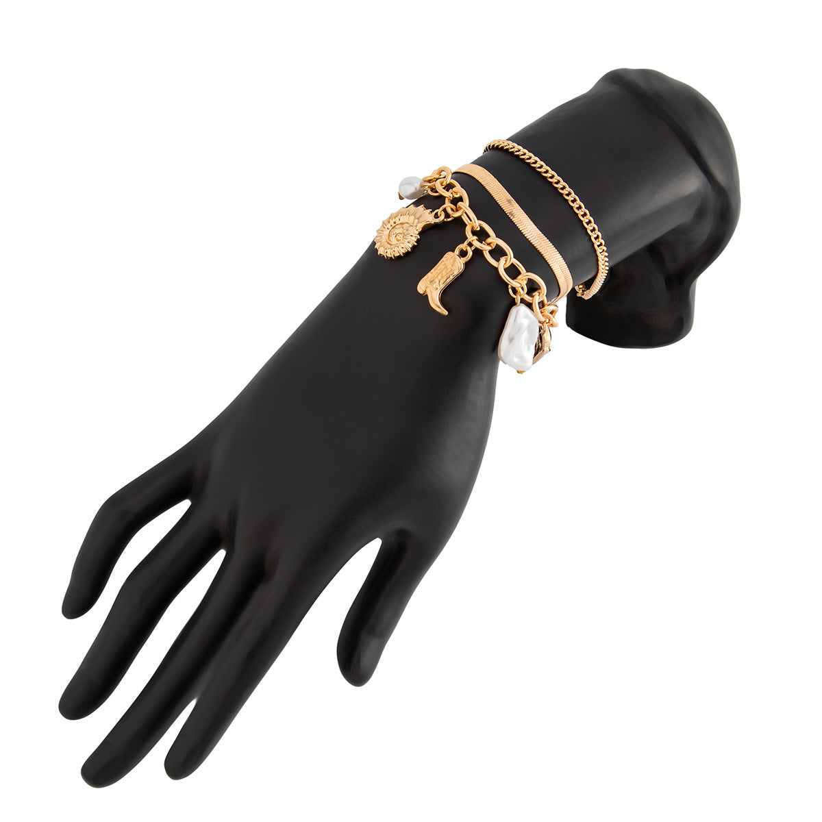 Pulsera con Colgante de Pinza de Cangrejo y Concha Geométrica Personalizada para Mujer con Acentos de Perlas de Imitación y Acabado Galvanizado