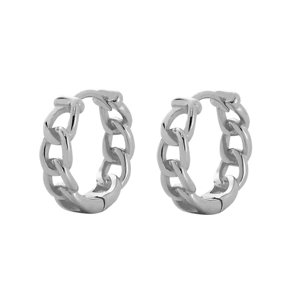 Pendientes de aro redondos geométricos de plata de ley 925 con acabado chapado en diamantes de imitación para mujer