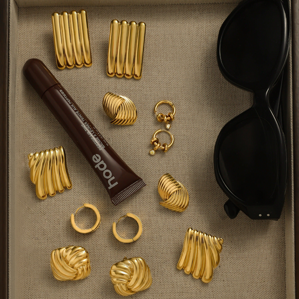 Orecchini a perno di lusso geometrici in acciaio inossidabile placcati oro 18K con zirconia cubica, gioielli alla moda da donna