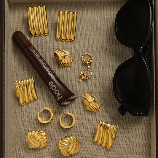 Pendientes de tuerca geométricos de lujo de acero inoxidable chapados en oro de 18 quilates con circonita cúbica, joyería de moda para mujer