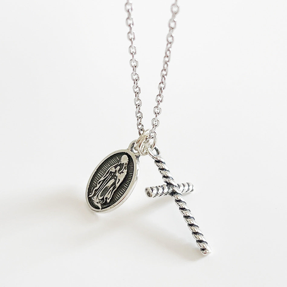 Vintage 925 Sterling Silver Cross Pendant Necklace