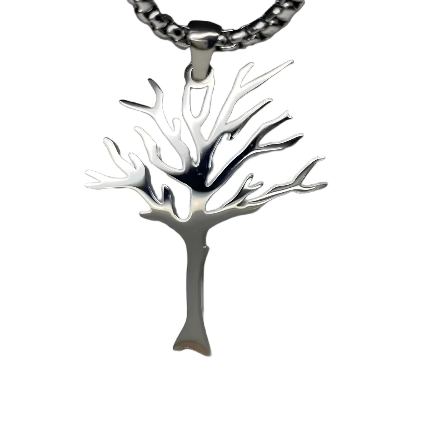 Natural Style Tree of Life Pendant Necklace in Stainless Steel with Polished Finish, Heart and Geometric Shape, for Men