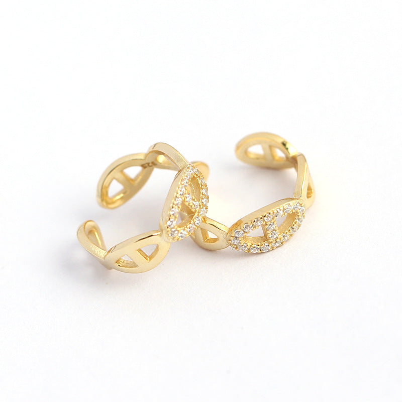Elegante Orecchino a Polsino con Strass e Naso di Maiale Geometrico in Argento Sterling 925 da Donna