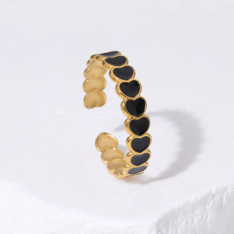 Minimalist Heart-Shaped Titanium Steel Ring with Gold Plating for Women, Fashionable and Versatile Adjustable Band