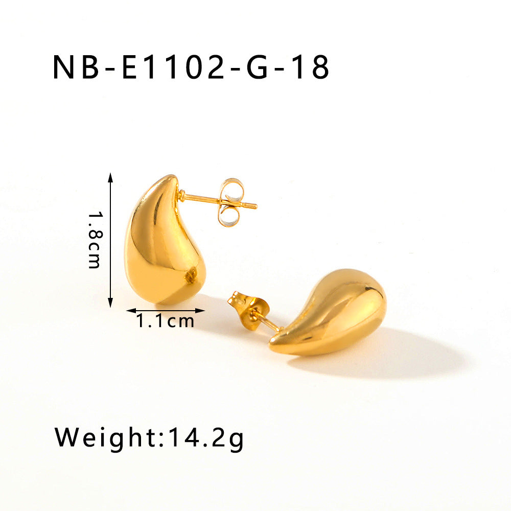 Orecchini da donna minimalisti in acciaio inossidabile cavi a forma di goccia d'acqua placcati in oro 18 carati