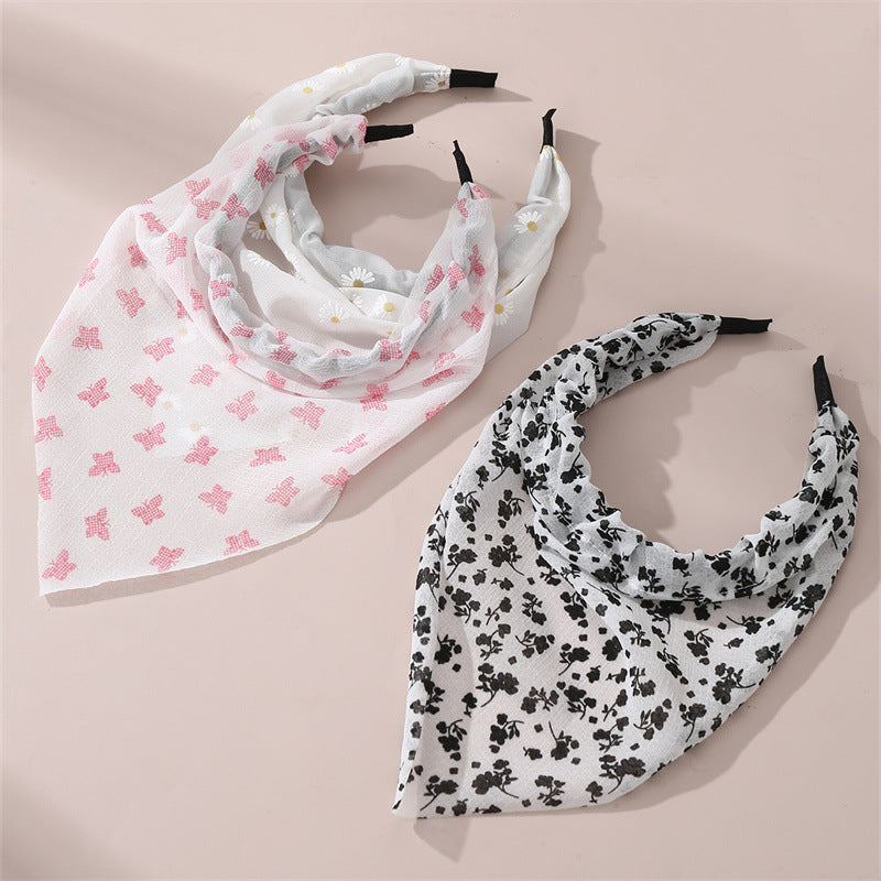 Set di fasce per capelli per bambini in tessuto a fantasia geometrica con finiture in pizzo e accessori per capelli in maglia