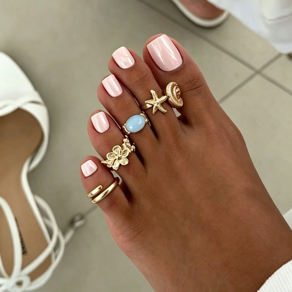 Sweet Floral Conch Zinc Alloy Acrylic Inlay Toe Ring for Women