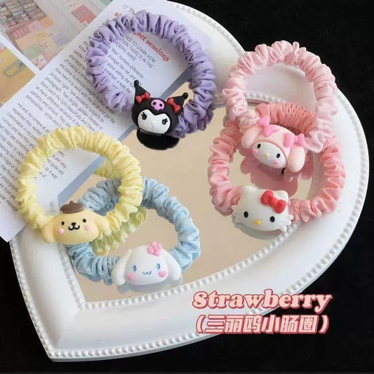 Coda per capelli per bambine ispirata a Sanrio con design cartoon, tessuto lavorato a maglia, colore pastello macaron, dolce accessorio per capelli in stile Kawaii