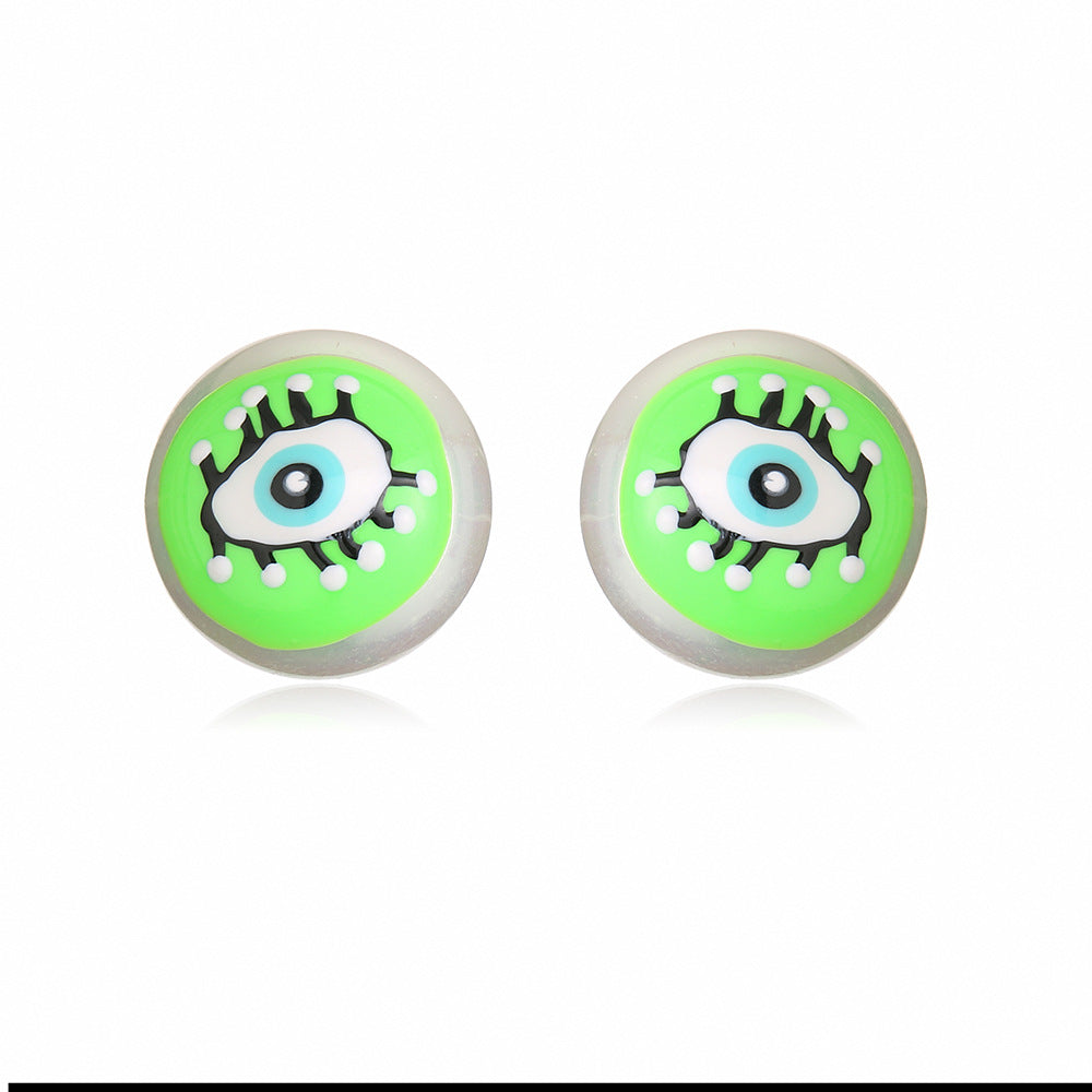 Hand-painted Evil Eye Stud Earrings for Women with Enamel Finish in Geometric Shape Made of Copper