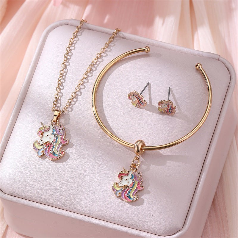 Juego de collar minimalista de aleación con forma de lazo con acabado esmaltado para niños, pulsera con colgante de nube y pendientes de tuerca